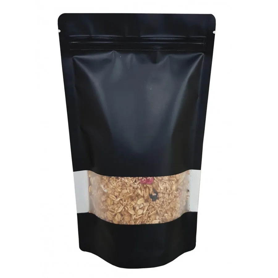 25 x 7g Mylar Bags - Matte Black Window - Stand Up Pouch
