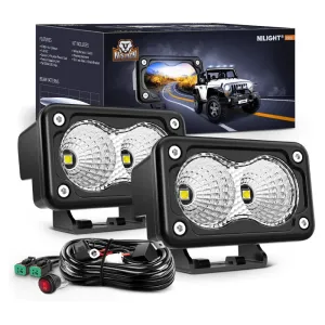 3 Inch 10W 1160LM Flood Built-in EMC LED Work Lights (Pair) | 18AWG DT Wire