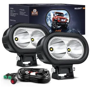 4 Inch 20W 2100LM Spot Built-in EMC LED Work Lights (Pair) | 16AWG DT Wire