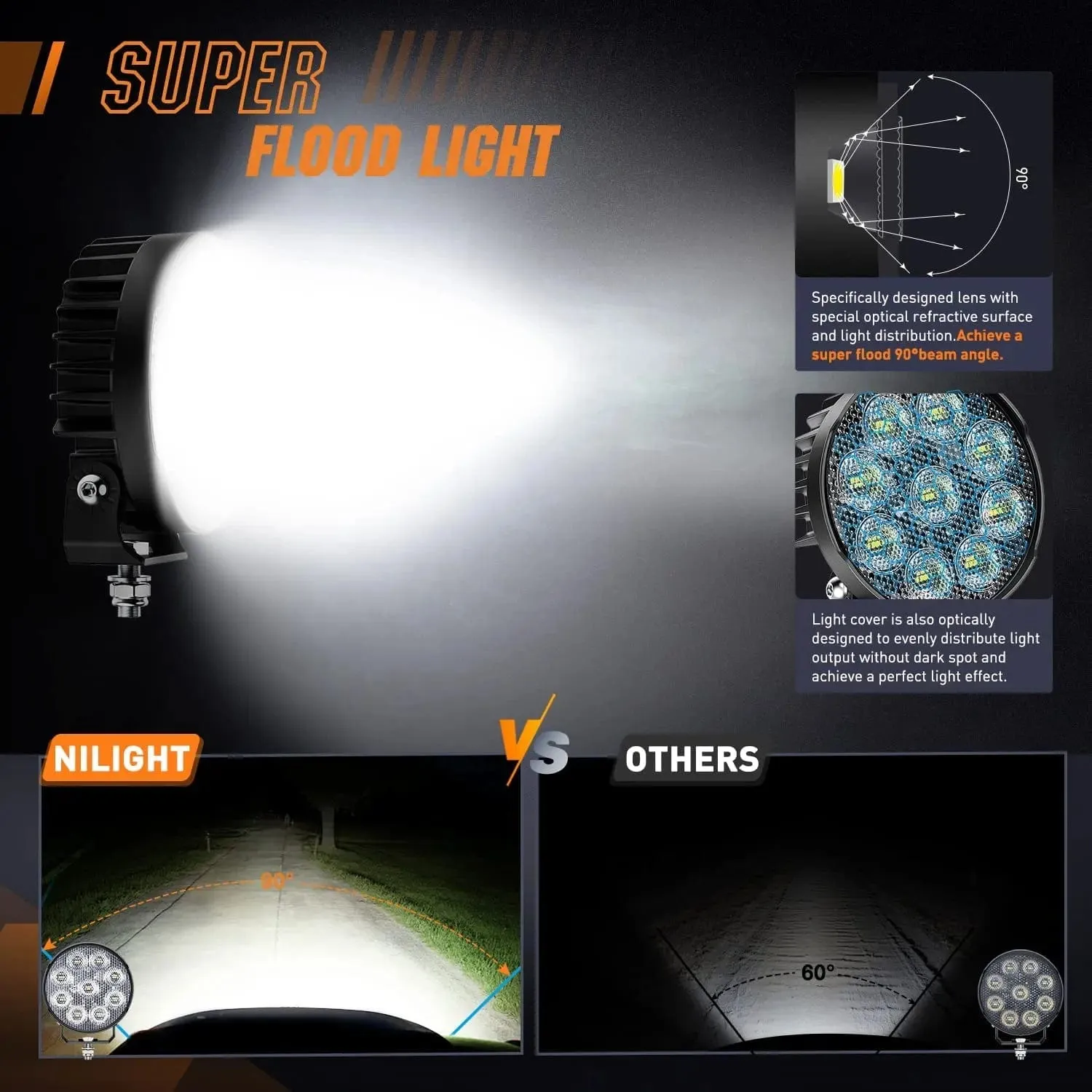 4 Inch 27W 3370LM Round Flood Built-in EMC LED Work Lights (Pair)