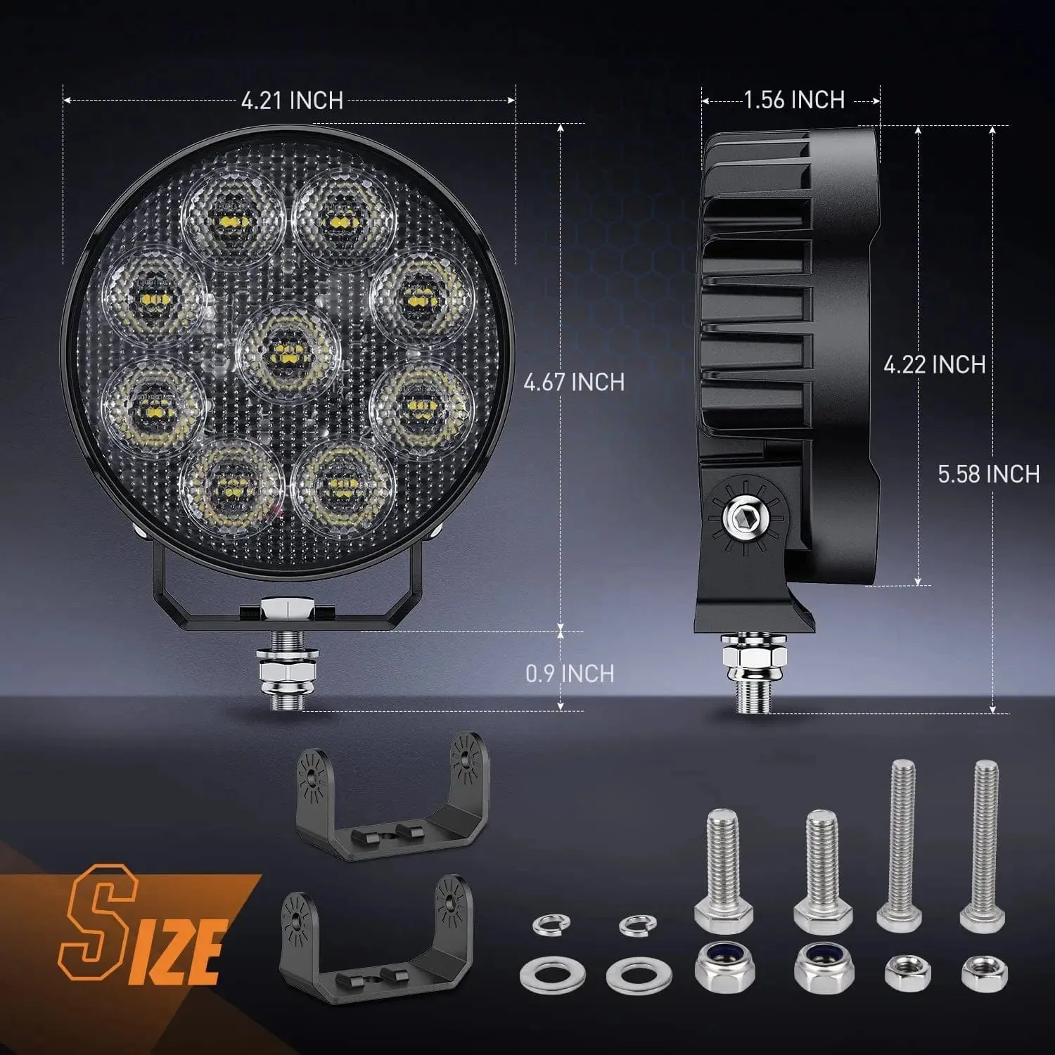 4 Inch 27W 3370LM Round Flood Built-in EMC LED Work Lights (Pair)