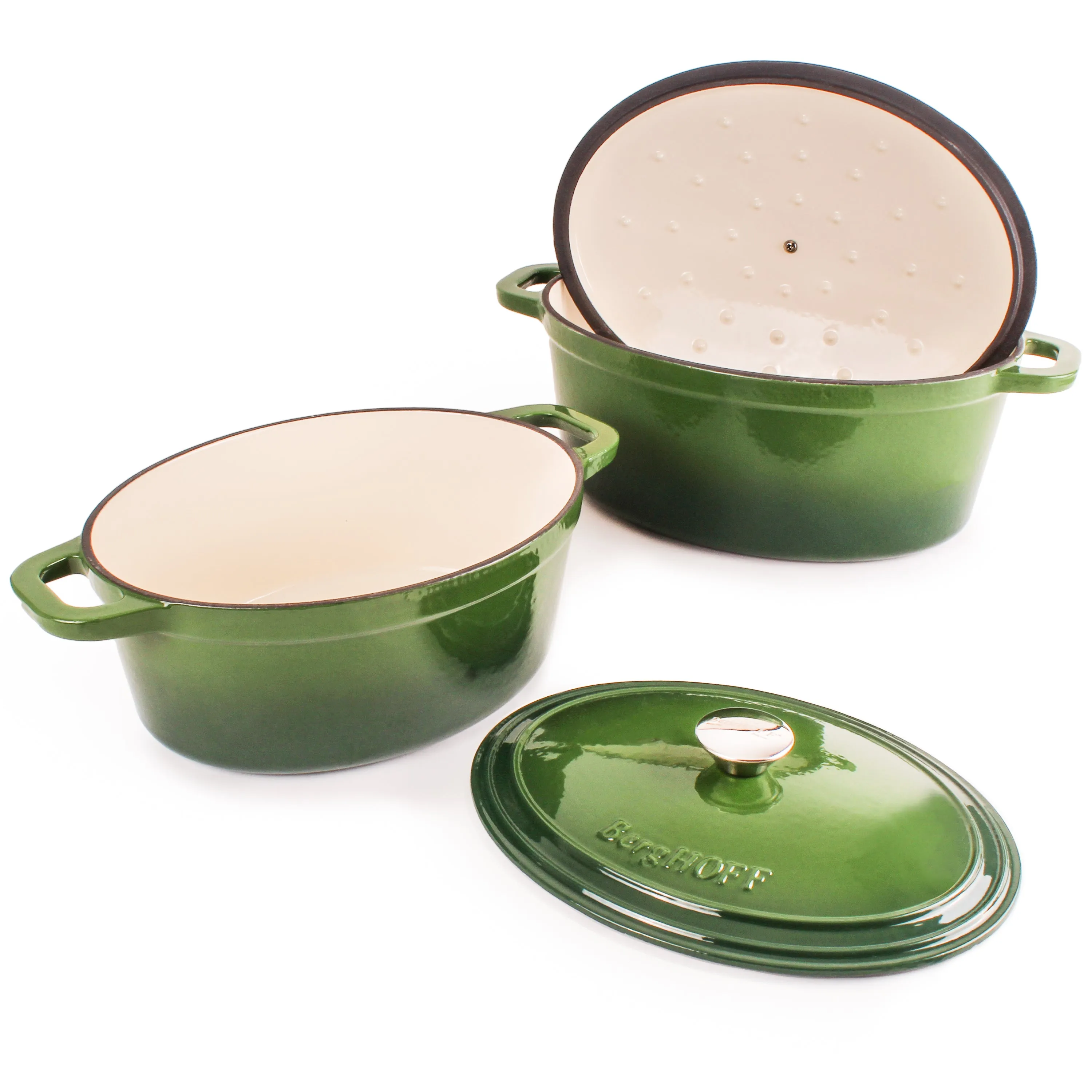 BergHOFF Neo 4pc Cast Iron Cookware Set, 5qt. & 8qt., Green