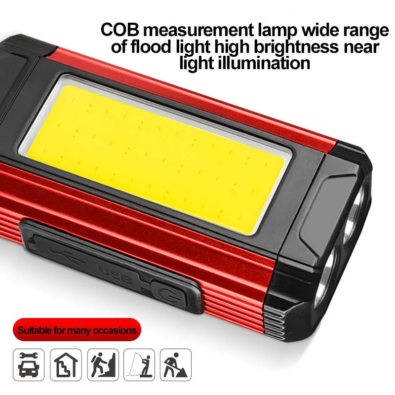 Bicycle Led Work Auto Repair Light Usb Rechargeable Cycling Light Outdoor Multi-Function Cob Bright Flashlight