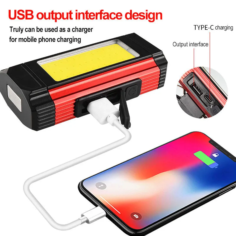 Bicycle Led Work Auto Repair Light Usb Rechargeable Cycling Light Outdoor Multi-Function Cob Bright Flashlight