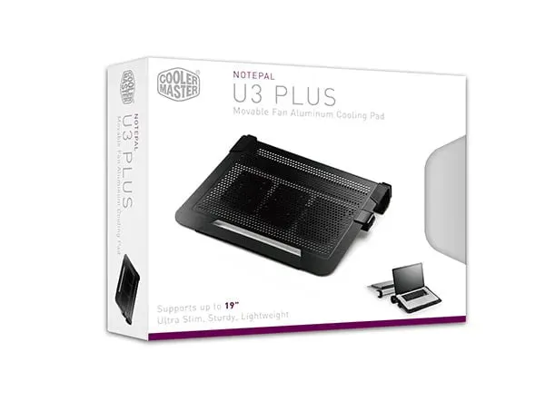 CM Stand U3 PLUS 19'' Notebook Cooling Stand; Black  Aluminum; 3 x 80mm Fans; Ergonomic design; Turns into Carry Ca