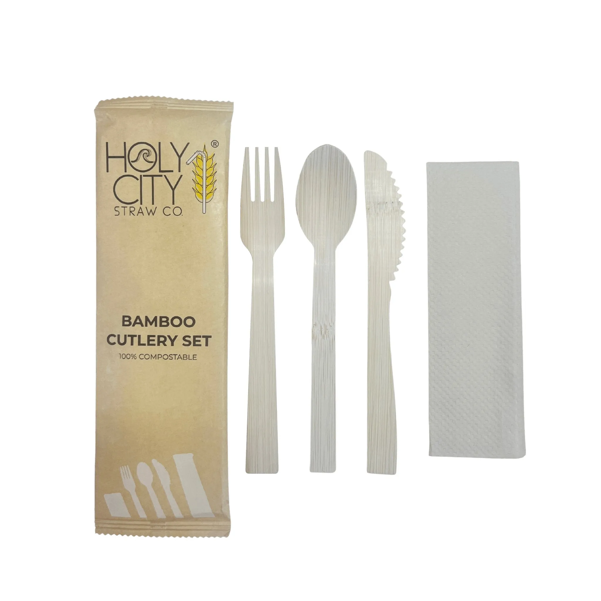 Holy City Straw Company Wrapped Bamboo Cutlery Set