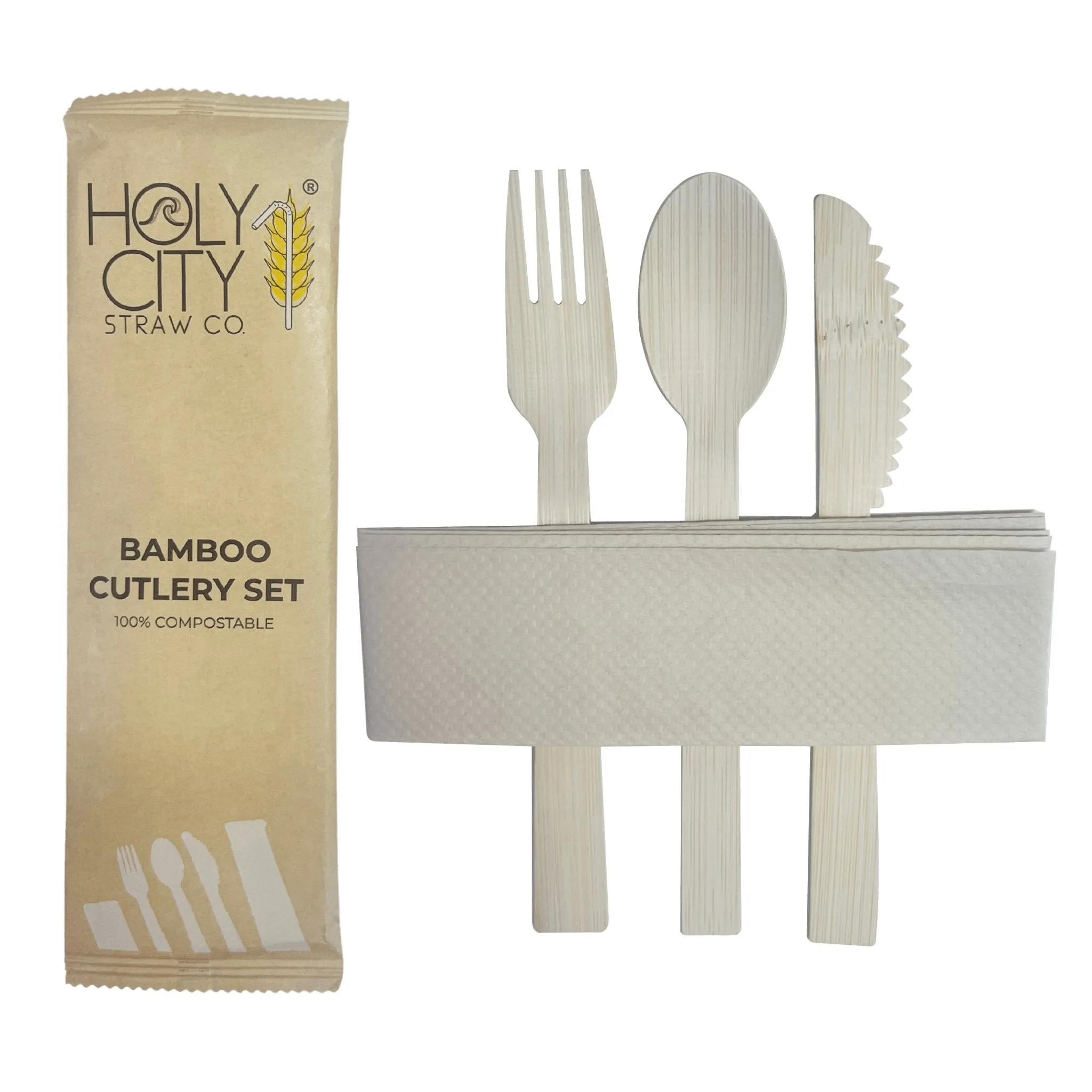 Holy City Straw Company Wrapped Bamboo Cutlery Set