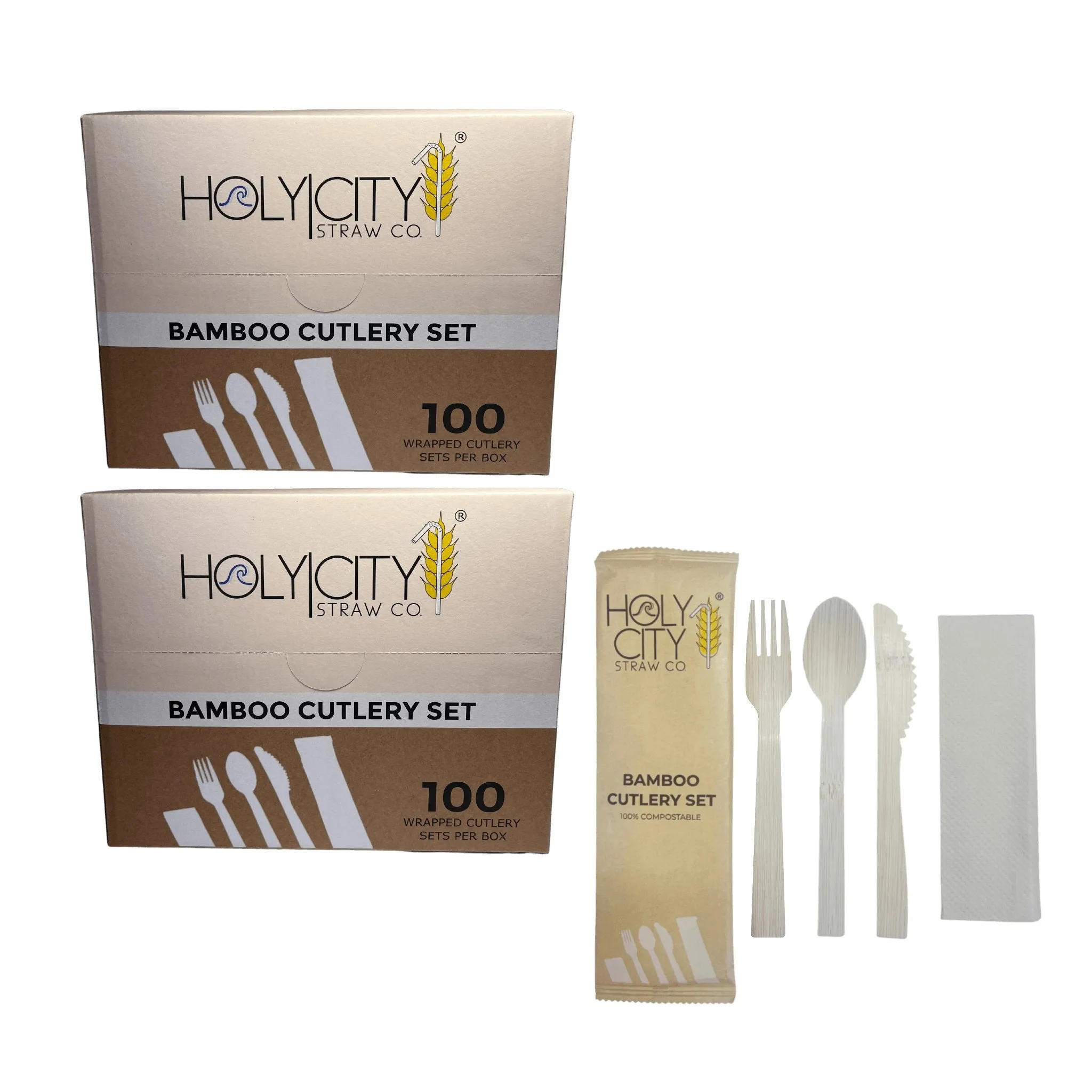 Holy City Straw Company Wrapped Bamboo Cutlery Set