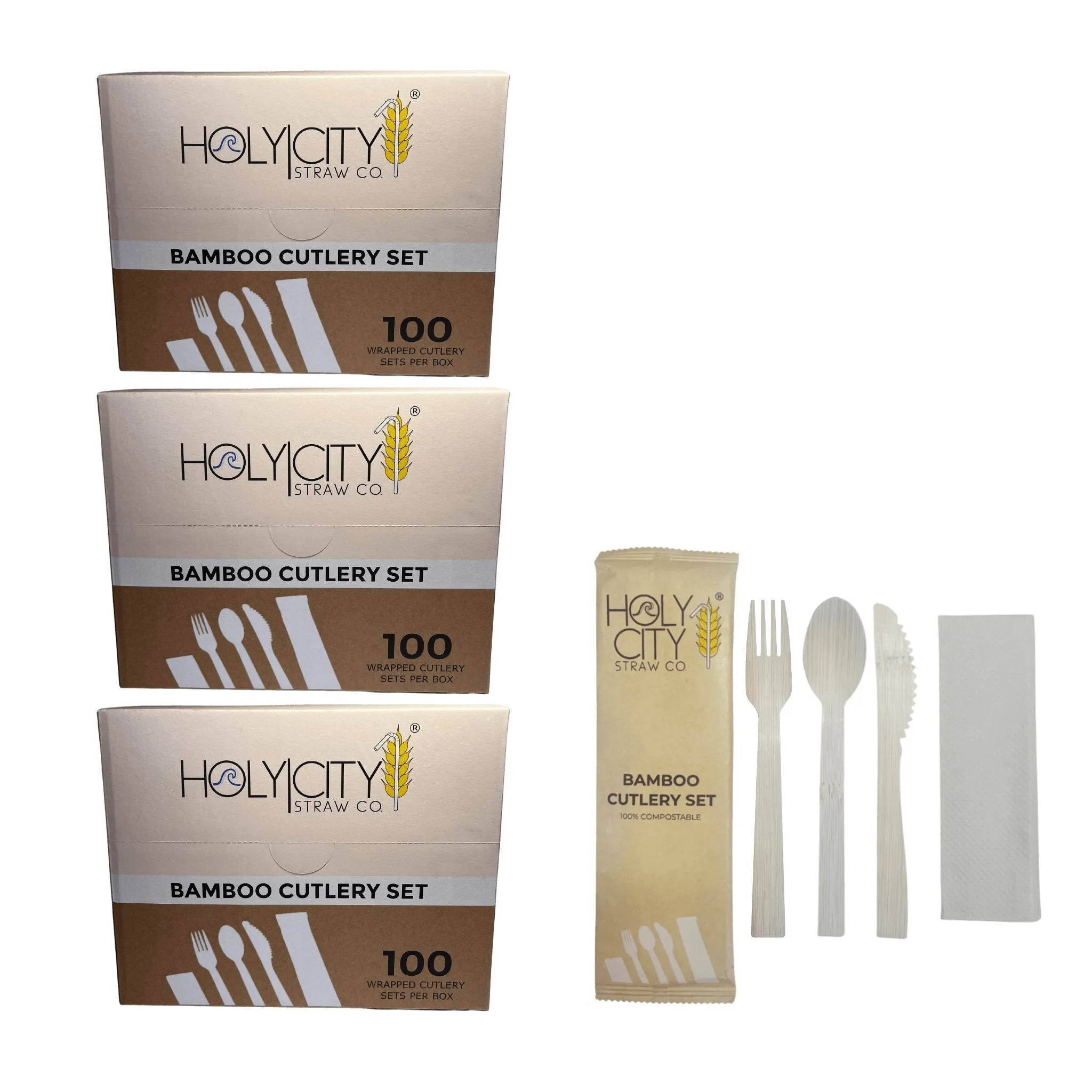 Holy City Straw Company Wrapped Bamboo Cutlery Set