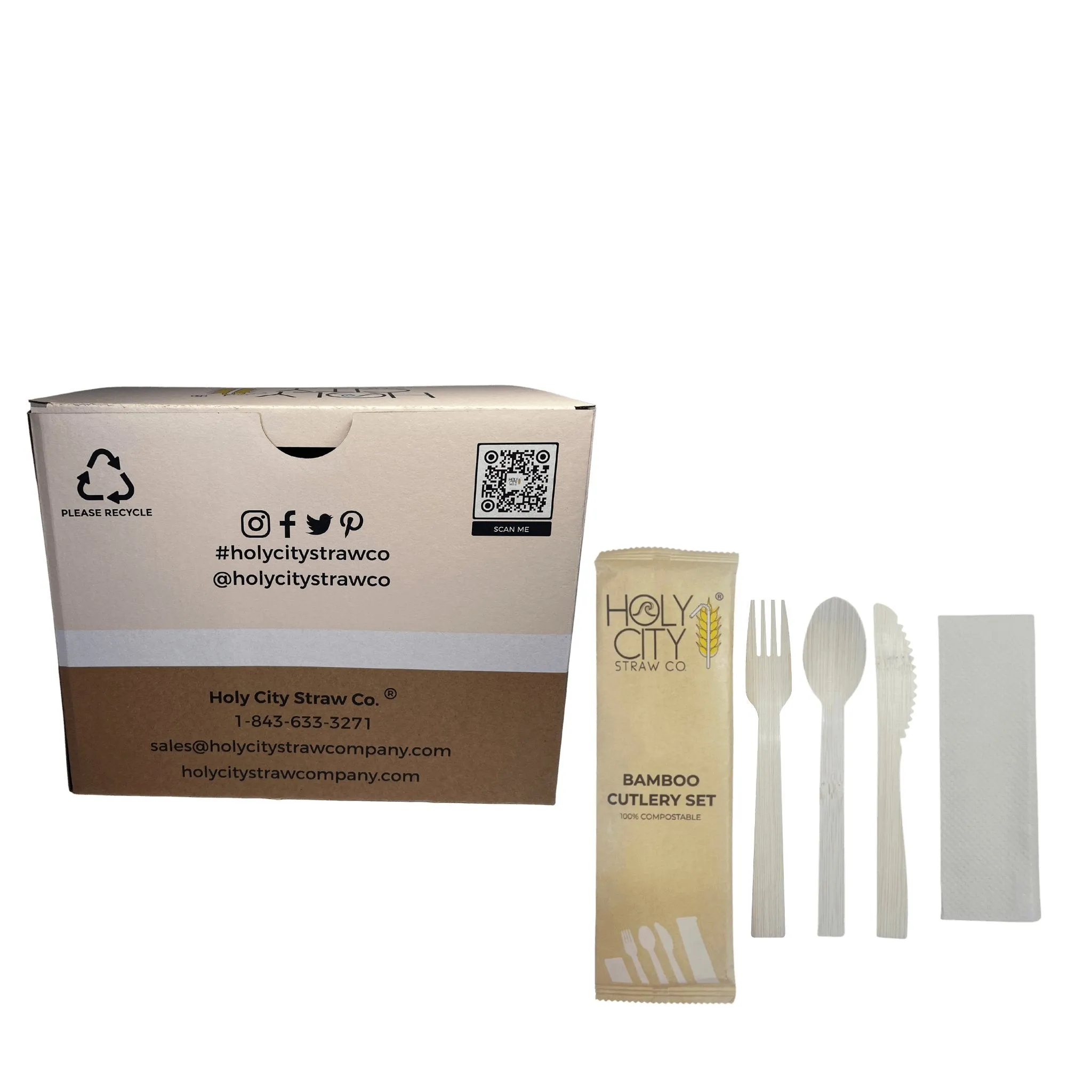 Holy City Straw Company Wrapped Bamboo Cutlery Set