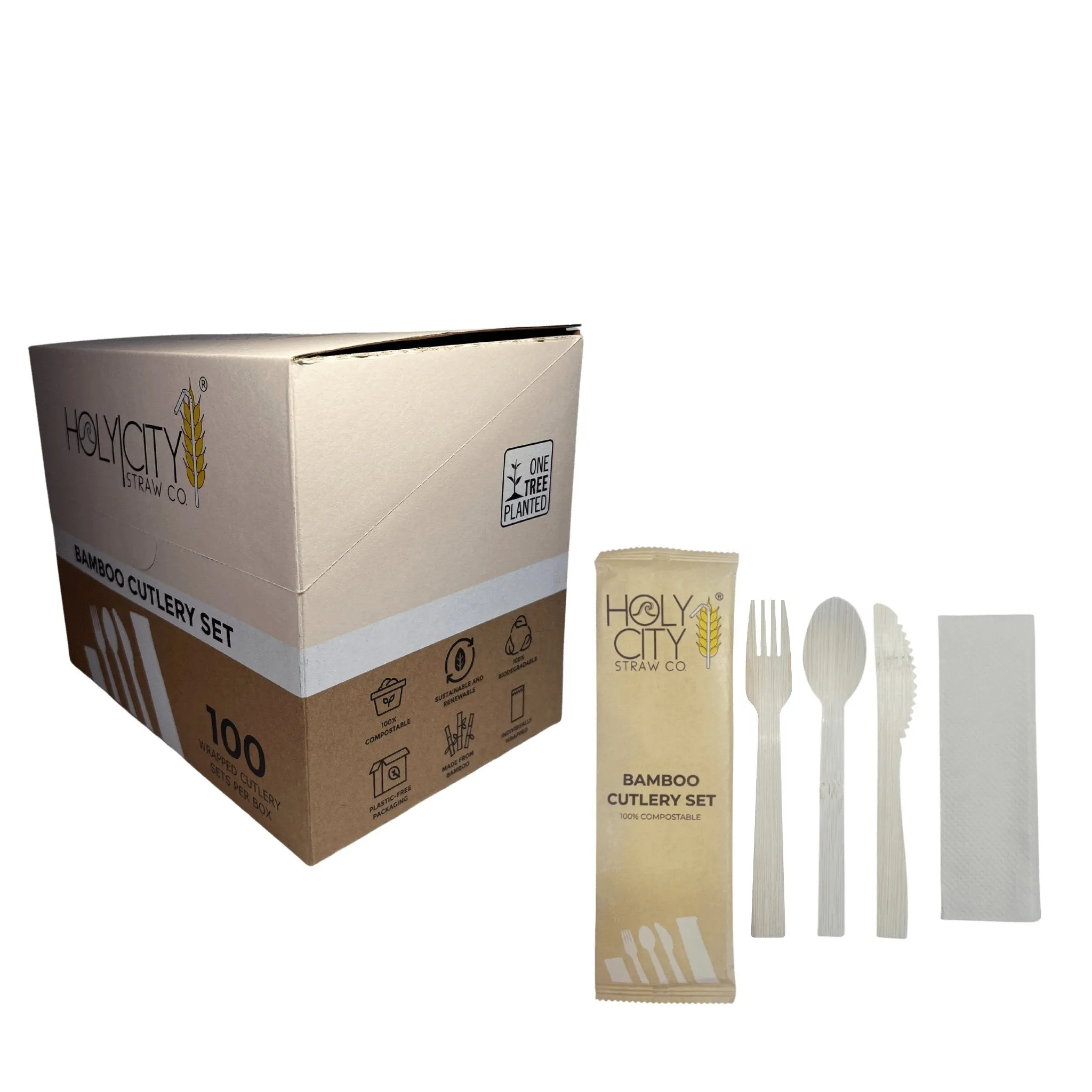 Holy City Straw Company Wrapped Bamboo Cutlery Set