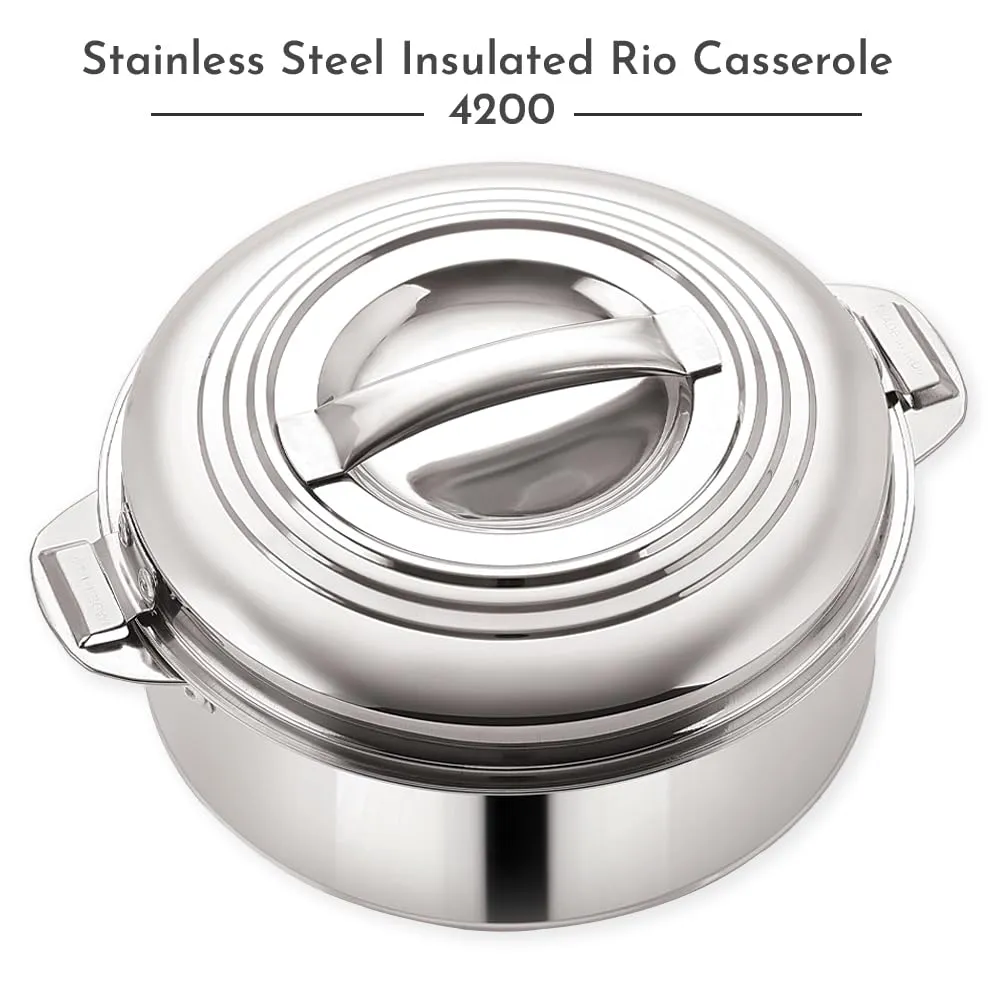 Magnus Rio Hot & Cold Double Walled Stainless Steel Casserole, 2000 ML, Silver | PU Insulated | Hot & Cold | Hygiene | Odourless | Stylish Design | Versatile Use
