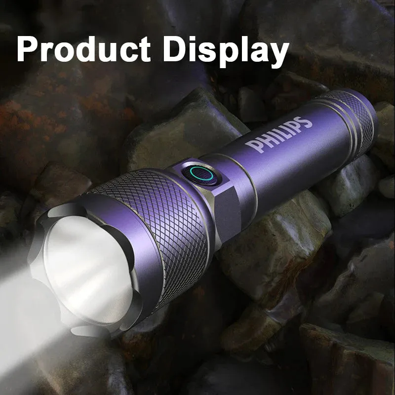 Philips Portable Flashlight 550 Lumens Rechargeable LED Flashlights with Aluminum Alloy Material for Self Defense Camping Hiking