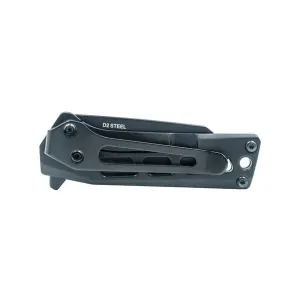 StatGear Slinger EDC Flipper Folding Knife 2in D2 Steel Blade Stainless Steel Handles - Black