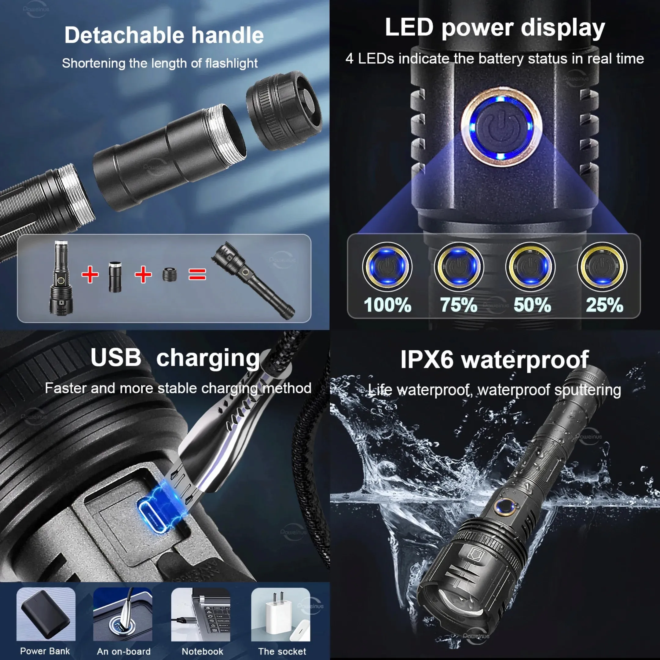 Super Bright Rechargeable Flashlight High Power Led Flashlights Powerful Torch Usb Tactical Lantern Zoom Lighting 1500Meter
