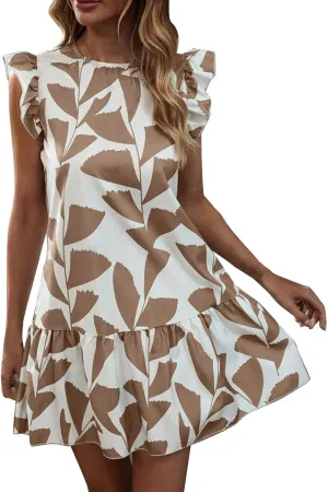Women 2024 Summer Floral Dresses Outdoor Elegant Beach Vacation Dress Flutter Sleeve Ruffle Loose Casual Mini Sundress