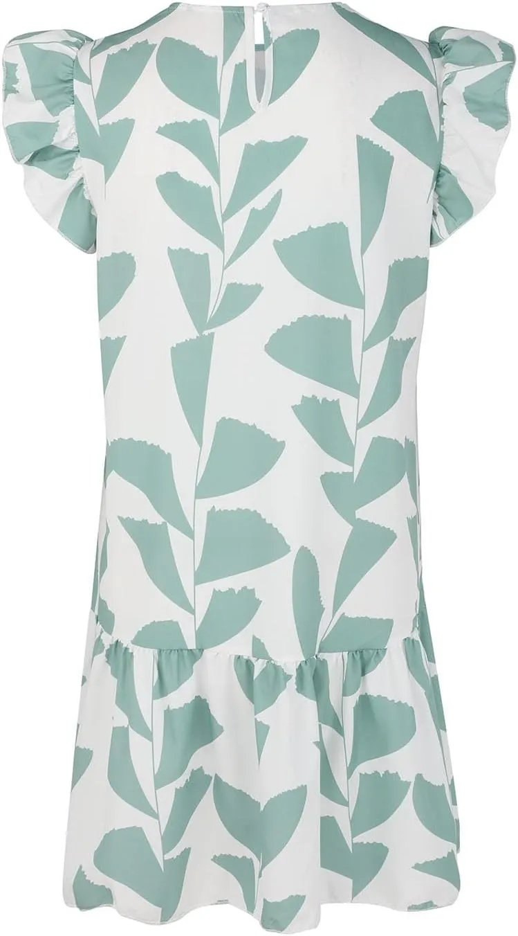 Women 2024 Summer Floral Dresses Outdoor Elegant Beach Vacation Dress Flutter Sleeve Ruffle Loose Casual Mini Sundress