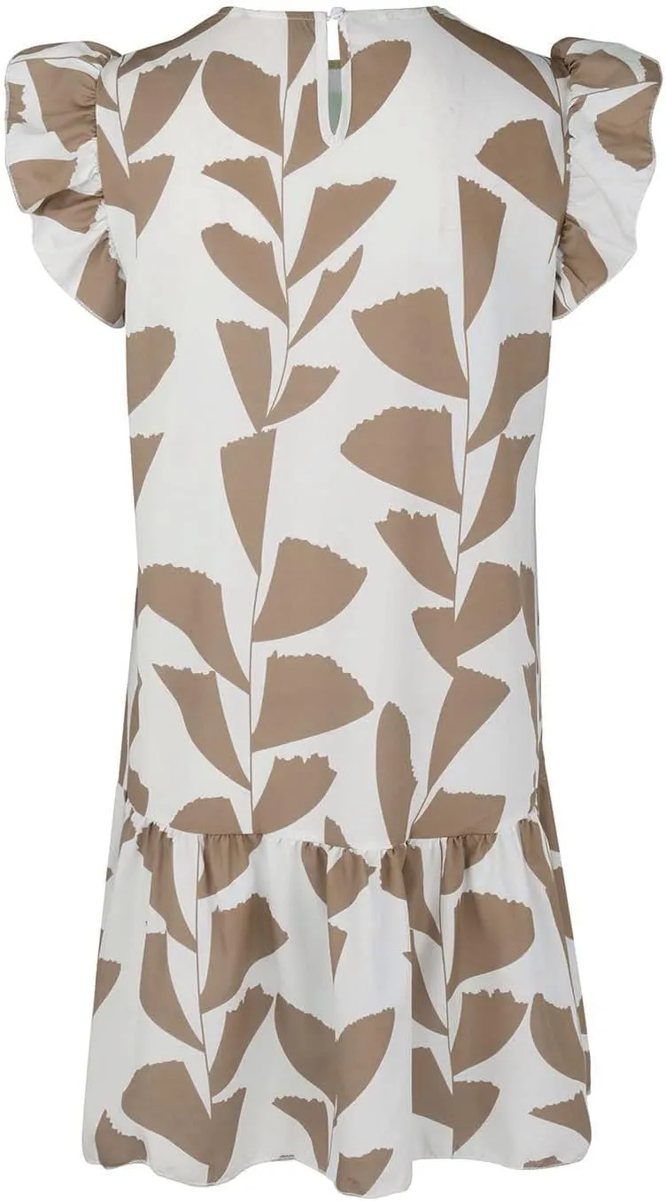 Women 2024 Summer Floral Dresses Outdoor Elegant Beach Vacation Dress Flutter Sleeve Ruffle Loose Casual Mini Sundress