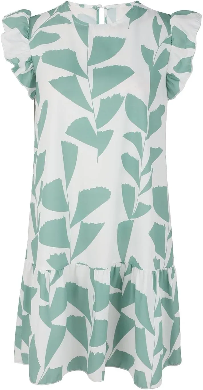 Women 2024 Summer Floral Dresses Outdoor Elegant Beach Vacation Dress Flutter Sleeve Ruffle Loose Casual Mini Sundress