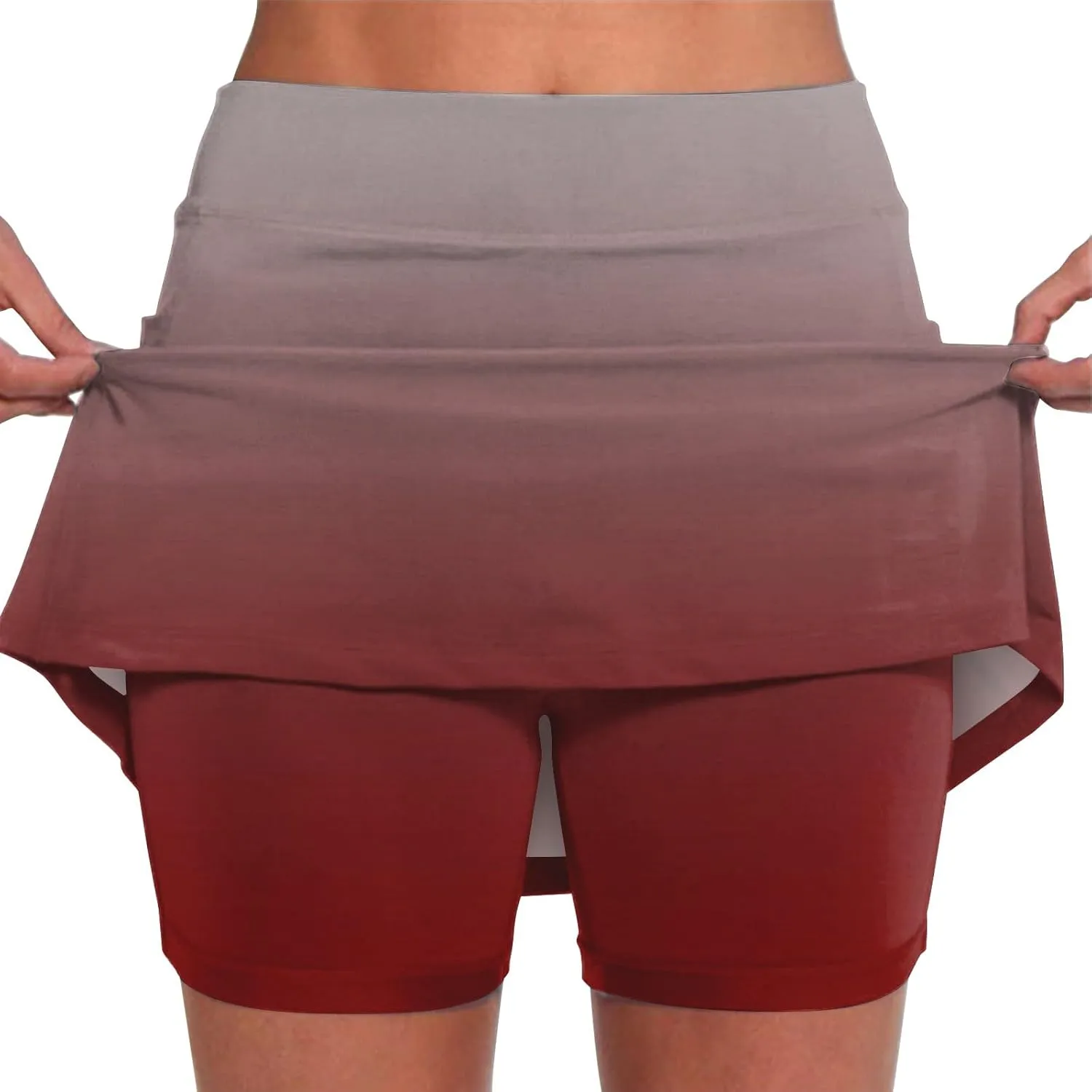 Womens Summer Athletic Culottes 2024 Fashionable Gradient Color Mid Waisted Shorts Pants Double Layer Tennis Yoga Pantskirts