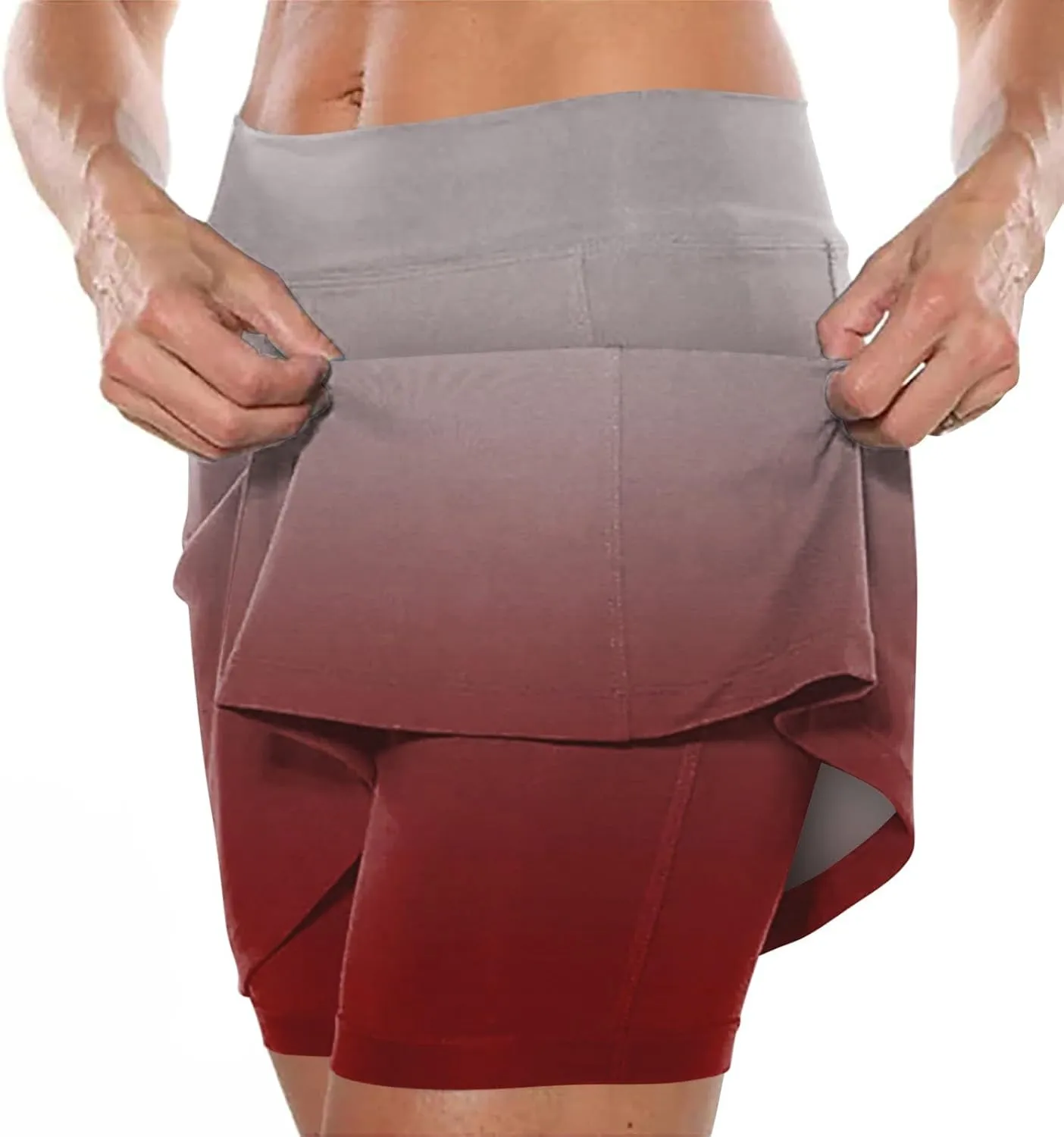 Womens Summer Athletic Culottes 2024 Fashionable Gradient Color Mid Waisted Shorts Pants Double Layer Tennis Yoga Pantskirts