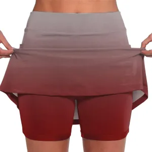 Womens Summer Athletic Culottes 2024 Fashionable Gradient Color Mid Waisted Shorts Pants Double Layer Tennis Yoga Pantskirts